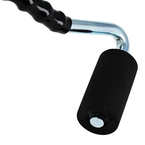 Pro Grade Heavy Duty High Pressure Rubber J Roller With Curved Handle For Floor Laminate And Veneer Glue tool, close-up view.