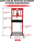 Image of a 20 Ton Benchtop Hydraulic Press For Metalworking And Bearing Removal, Heavy Duty H Frame Shop Press With Adjustable Height Work Table.