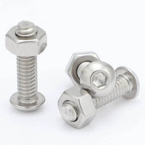 Premium 304 Stainless Steel Button Head Socket Cap Screws 10-24 x 3/4 Inch Drive Bolts showing rust-free fasteners.