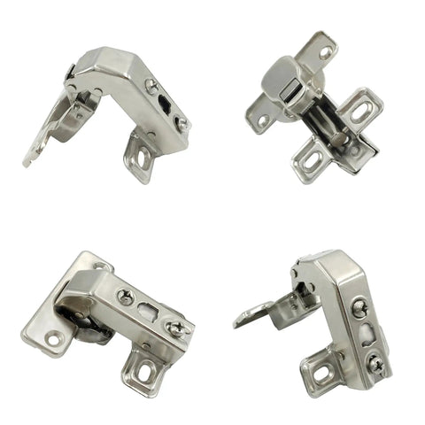 Solid Short Arm Inset Blind Corner Cabinet Hinges With Dead Silent Hydraulic Soft Close For Tight Nook Cupboards And Wardrobes 95 Degree Pivot Concealed 35mm Hardware Built To Last Pack Of Four displayed from multiple angles.