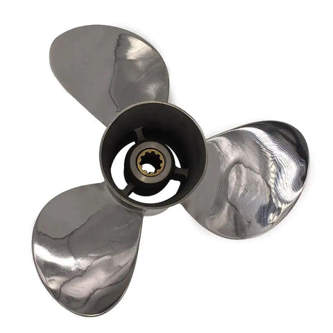 High Polished Stainless Steel Propeller 9 7 8 Inch Diameter Right Hand 3 Blade For Yamaha 20 30HP Outboard Motor Pressed In Rubber Hub 9 7 8 By 12 Pitch Performance Upgrade