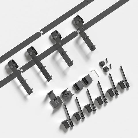 5 Foot Bypass Sliding Barn Door Hardware Track Kit For Easy Install And Smooth Quiet Rolling, carbon steel parts and nylon rollers