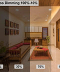 Living room with dimmable lighting showing 10% to 100% settings using Six Pack 35W Dimmable GU10 Bulbs With 380 Lumens Warm White 2800K For Candle Warmer Lamps And Track Lighting No Flicker High Output Halogen Replacement Glass Cover Included