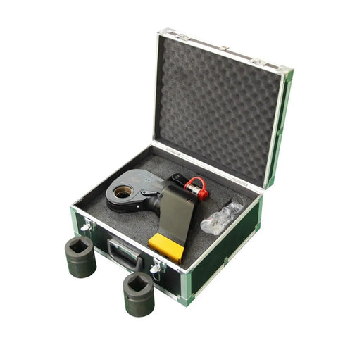 Industrial Grade Smooth Operator Built Like A Tank Rugged Pro Hydraulic Torque Wrench in case with two sockets and accessories.
