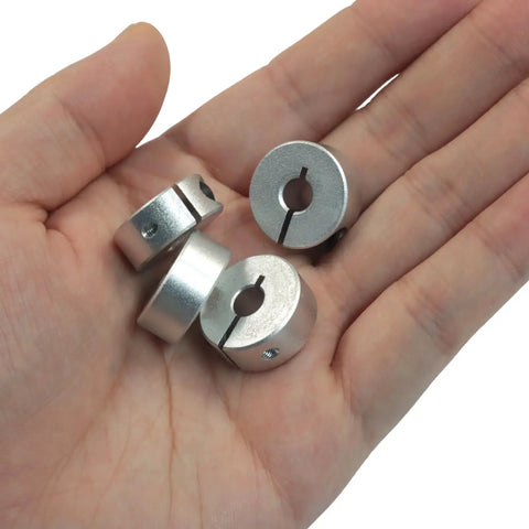 Cool 6MM Split Shaft Collar 4 Pack Aluminum Precision For 6Mm Rods Prevents Wobble On Machines And Robotics Solid Keeps Things Tight During Heavy Runs For Workshops And Diy Builders Seeking Metal Parts With Shine And Durability For Any Job, 6mm aluminum shaft collars in hand