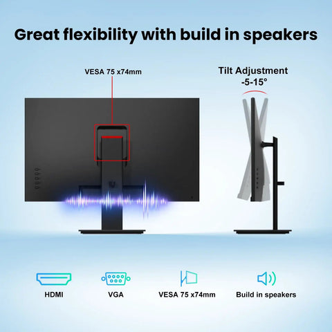 Dope 24 Inch Full HD Monitor With Built In Speakers For Home Office 100Hz Refresh Rate 3000 To 1 Contrast 99 Percent sRGB