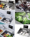 Game Changer All In One Kitchen Sink Dishwasher With Smart Touch Control Automatic Fruit Vegetable And Seafood Scrubber Compact Tableware Cleaner Rapid Clean Cycle with fruits and seafood being cleaned.