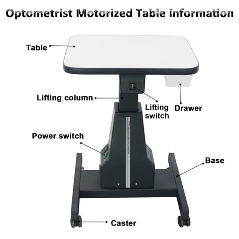 Professional Electric Optometry Lift Table With Motorized Height Adjustment And Smooth One-Button Control For Eyeglass Shops, showing table features.