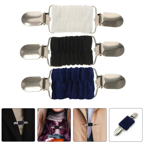 No Sweat Adjustable Spring Loaded Back Cincher Clips For Women Quick Fix Skirt And Elastic Waist Pant Fastener, set of three colors.