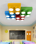 Modern Kid Friendly Kids Room Flush Mount Ceiling Light Fixture Made Of Acrylic With Colorful Block Toy Shape In Square Blue Design