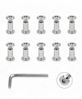 Heavy Duty M6x10mm Hex Socket Cap Bolts And Zinc Plated Barrel Nuts 10Pack Kit With Allen Wrench arranged neatly.