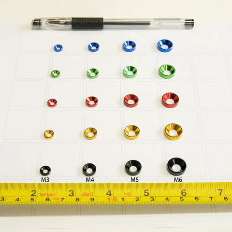 Top Shelf Slick M3 Countersunk Washers Rock Solid Aluminum Alloy Flat Shims Low Profile Gaskets For Fpv Drones Rc Builds Pc Mods And Mechanical Projects Black 60 Pack in multiple sizes and colors.
