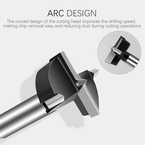 Heavy Duty 3 Inch Carbide Tipped Forstner Drill Bit Set with arc design for improved drilling speed and chip removal.