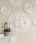 Thirty And Five Eighths Inch Ceiling Medallion With Two And A Half Inch Projection Fits Canopies Up To Six And Three Quarters Inches
