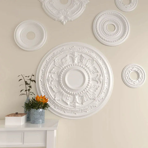 Thirty And Five Eighths Inch Ceiling Medallion With Two And A Half Inch Projection Fits Canopies Up To Six And Three Quarters Inches
