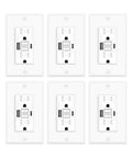 Six Pack White 20 Amp GFCI Outlet With Dual USB Charging Ports And Smart LEDs Self Test Ground Fault Protection Heavy Duty Electrical Receptacle