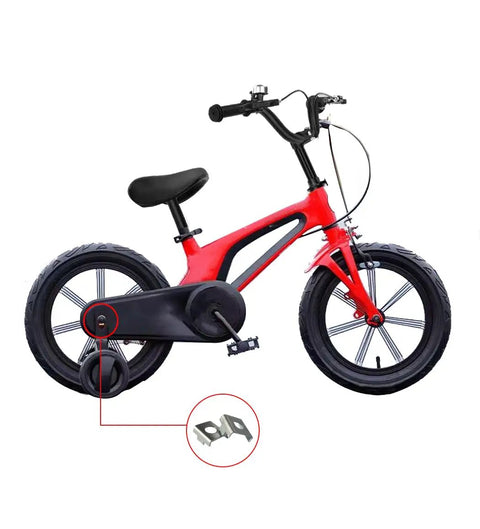 10 Pack Bike Training Wheel Positioning Pieces 25mm And 23mm side wheel locator cards on red bike with zoomed detail