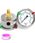 Stainless Steel Dry Pressure Gauge 0-30 Psi With 2 Inch Dial Back Mount One Eighth Inch NPT Dual Scale Waterproof with Teflon tape