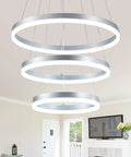 Dimmable 3 Ring LED Chandelier Pendant Light With Height Adjustable Dope Modern Silver Finish, ETL Certified Flush Mount