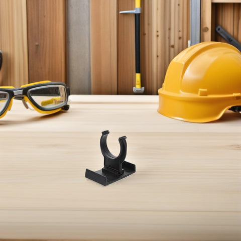 Heavy Duty Adjustable Plinth Leg Clips 12 Pack No Sweat Cabinet Leveler Hardware For Kitchen Cabinets Tables And Chairs Smooth Furniture Foot Adjusts Just Right For Any Floor on workbench with tools in background.