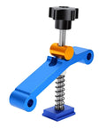 Heavy Duty T Track Clamps With Spring Nut Offer Adjustable Pressure Plate Slider For Woodworking And Metal Milling Tables Featuring 100mm Clamping Range, blue and orange clamp with spring design.