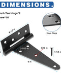 Diagram of Six Inch T Strap Heavy Duty Gate Hinges Two Pack Black Wrought Iron Tee Shed Door Hinges with dimensions