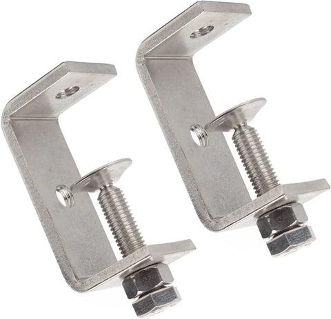 Two stainless steel 65mm C-clamps with wide jaws and threaded adjustment screws