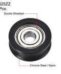Badass U Groove Ball Bearing 5mm Double Shielded Chromium Steel V Track Roller For Slick Spin And Zero Play In Light Industrial Motors And Garage Project Runs 5 Pack, showing U625ZZ design with chrome steel and nylon material.