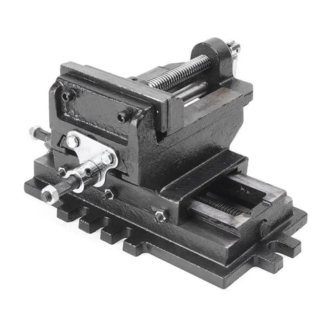 4 Inch Cross Slide Drill Press Vise XY Two Way Milling Vice Heavy Duty Cast Steel Mount precision threaded clamping side view.