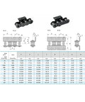 Sturdy 06B-1 Roller Drive Chain 1.5M Length Featuring Double Hole Attachments detailed schematic and dimensions chart.
