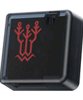 Close-up of Panda Sense Temperature Humidity Sensor for 3D Printers, black PP shell with red logo, for Bambu Lab P1S P1P.