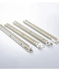 Full Extension Side Mount Cabinet Drawer Runners Glides Set 1 Pair Beefed Up Pulley Track For Smooth Quiet Opening And Closing Keyboard Drawer Roller Furniture Hardware 14 Inch, showing metal rails with white rollers against white background