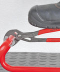 Cobra Water Pump Pliers With Seven And A Quarter Inch Length, V Jaw Style, Push Button Adjustment in use on metal surface