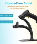 Wireless Barcode Scanner With Stand All In One 2 In 1 2 4G Wireless And Wired USB Barcode Reader on adjustable stand