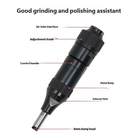 Lightweight Pneumatic Air Die Grinder With 3Mm Collet And Us Eu Adapters Built Tough Yet Easy On Your Hands for grinding featuring air inlet, comfort handle.
