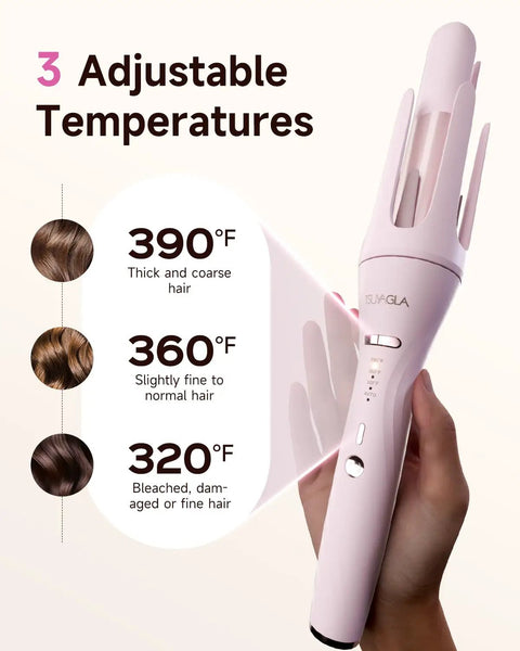 5 In 1 Auto Curling Iron Set With Interchangeable Barrels 1 Inch 1.25 Inch 1.5 Inch Curling Wand Hair Crimper And Straightening Brush Rotating Ceramic Curler Dual Voltage Anti Scald Pink with three adjustable temperatures for different hair types