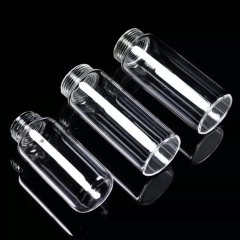 Premium Quartz Glass Screw Cap Sampling Vial With PTFE Cap Built Tough For High Temp Testing Up To 1200C three sizes displayed on black background