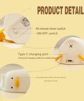 Flat Lying Duck Night Light For Kids Soft Silicone Nursery Lamp With Touch Control And Type C Rechargeable Battery Adorable Baby Mood Light