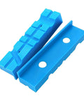 Two Pack Rubber Vise Jaw Pads With Multi Groove Textured Inserts For Bench Vise Clamps And Tools, blue rubber jaw covers