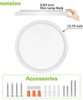 Smart LED Flush Mount Ceiling Light Fixture With RGB Backlit Ambient Lighting And Tunable White 3000K To 6500K, 24W, 12 Inch, ETL Listed dimensions and accessories