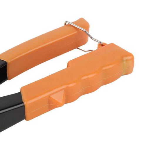 Close-up of handles on Heavy Duty Rivet Tool Kit With 120 Rivets For Metal And Plastic High Strength Pop Riveter Set For Fast No Fuss Secure Fixes Durable Handy Tool For DIY Projects.