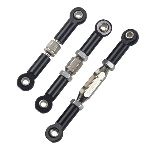 Aluminum Turnbuckle Pull Rod And Steering Linkage Set For One Fourteenth Scale RC Car Buggy With Screwdriver, CNC Machined Servo Link Rod Ends And Arm Tie Rods, Compatible With WLtoys 144001 Black, black aluminum tie rods