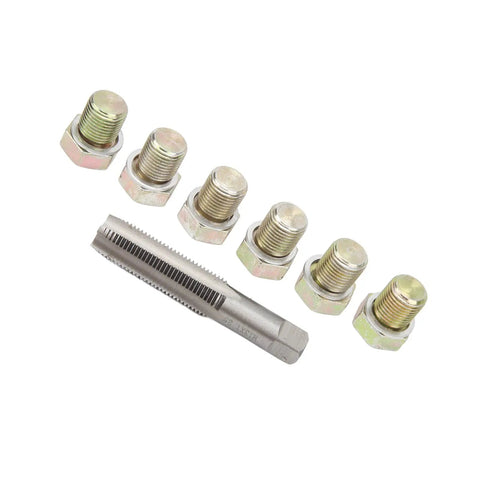 Fix Those Stripped Threads And Stop Oily Leaks With This Epic 13Pc Oil Drain Plug Repair Kit For M13 X 1.5mm Pan Screws Making Your Car Run Smooth Again Without Wasting Money On A Whole New Pan Or Calling The Mechanic. M13 x 1.5mm tap and five repair plugs