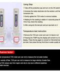 3 In 1 Digital Water Quality Meter For PPM EC Temperature Testing For Drinking Water Pool Spa And Aquarium, Titanium Probe, Pre Calibrated, Ready To Use, Batteries Included meters in two containers next to instructions