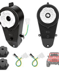 24V RS555 high speed gearbox motor upgrade for kids ride on cars, 40000 RPM power wheels replacement kit shown with attachments