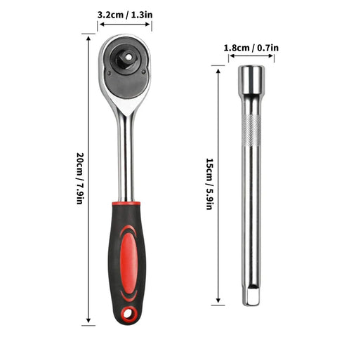 3/8 Inch Drive socket ratchet wrench set with chrome steel extensions, suitable for home garage projects. Knock Out Tough Shop Tasks With This Badass 3/8 Inch Drive 36 Piece Socket Ratchet Wrench Set Packing Smooth Chrome Steel Extensions And Universal Joints For Every Home Garage Project.