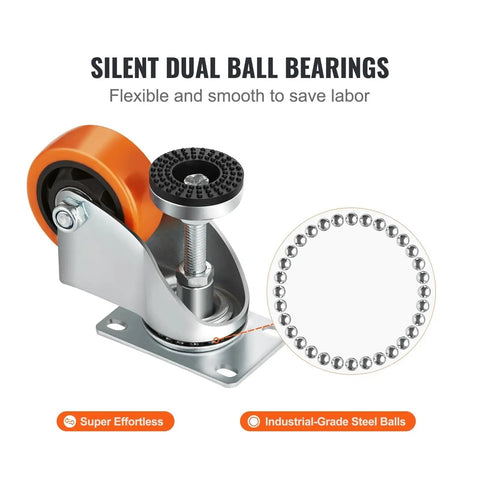 Buttery Smooth Rolling Leveling Casters 3 Inch Diameter 4 Pack with silent dual ball bearings for flexible mobility.