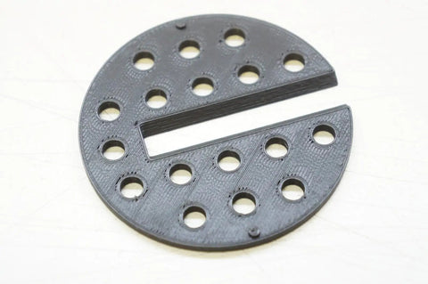 Durable 3D Printed Bandsaw Throat Plate Insert for Powermatic 14 Series 14CS and PWPS14 Two Point Seven Five Inch Fit One Eighth Inch Thick Custom Size Options, round design with locator slots.