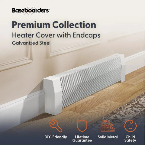 Premium 3 Foot Galvanized Steel Slip On Baseboard Heater Cover With Left And Right Endcaps Rust Resistant White Finish