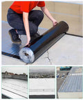 Person applying Heavy Duty Synthetic Roof Underlayment And Self Adhesive Waterproof Membrane With Thick Silver Foil on flat roof surface.